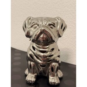 Silver Luster Pug Dog Floral Potpourri Diffuser Mahogany Teakwood Scent Figurine